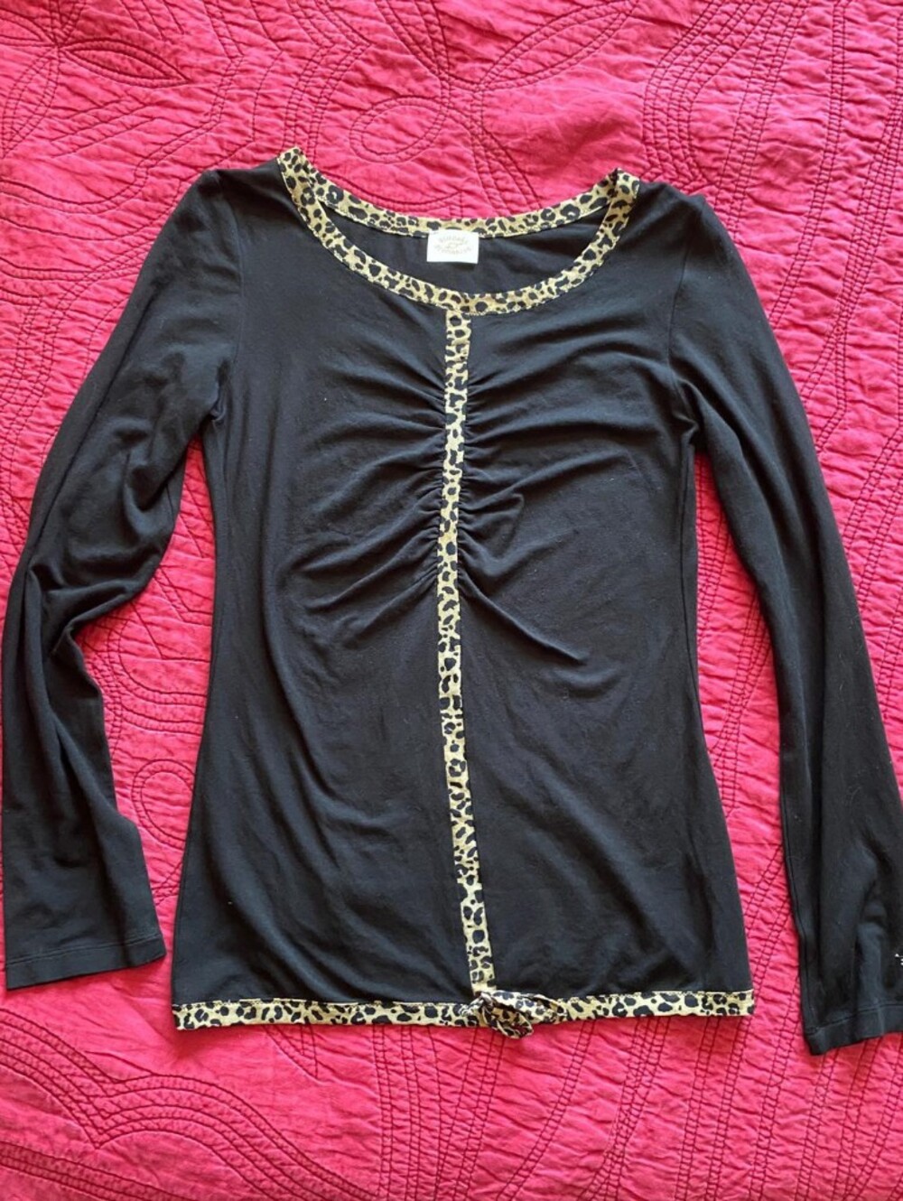 Blugirl Blumarine Long Sleeve Leopard Trim Top